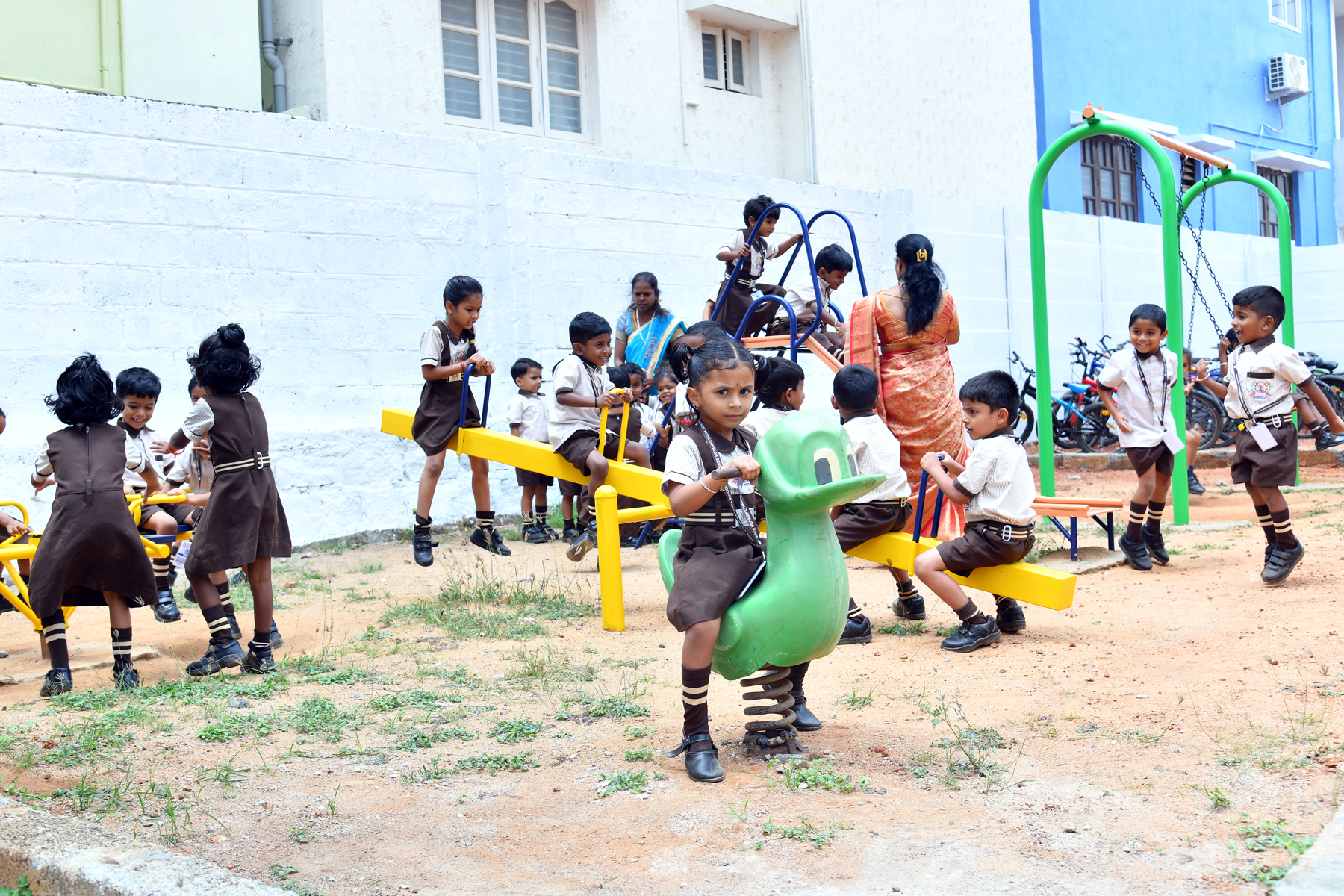Disabled-friendly CWSN girl's toilet facility with access ramps outside