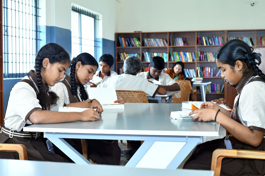 School library study desks and reading zone