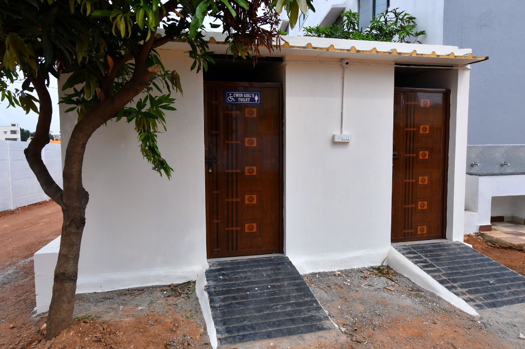 Hygienic school washroom entrance hallway